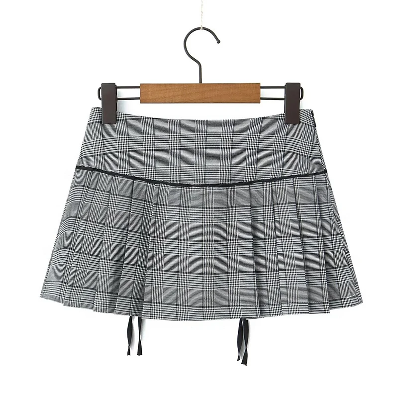 YENKYE  Preppy Style Bow Pleated Plaid Skirts Women Vintage High Waist Y2K Summer Mini Skirt