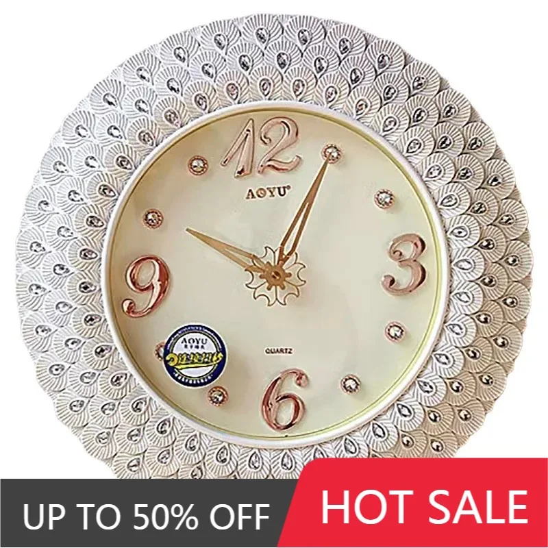 Vintage Large Wall Clock Modern Silent Clocks Wall Home Decor Feather Diamonds Living Room Creative Art Living Room Decoration