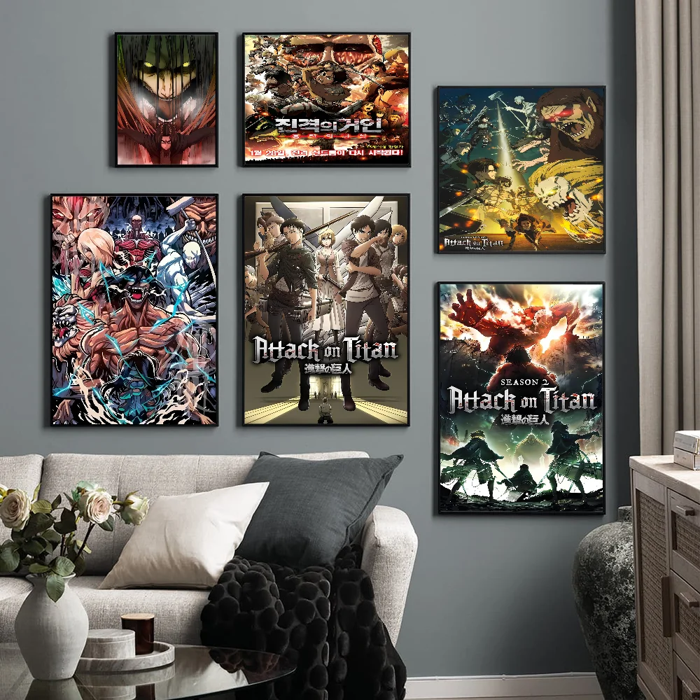 Attack On Titan Self-adhesive Art Poster Waterproof Paper Sticker Coffee House Bar Posters Wall Stickers