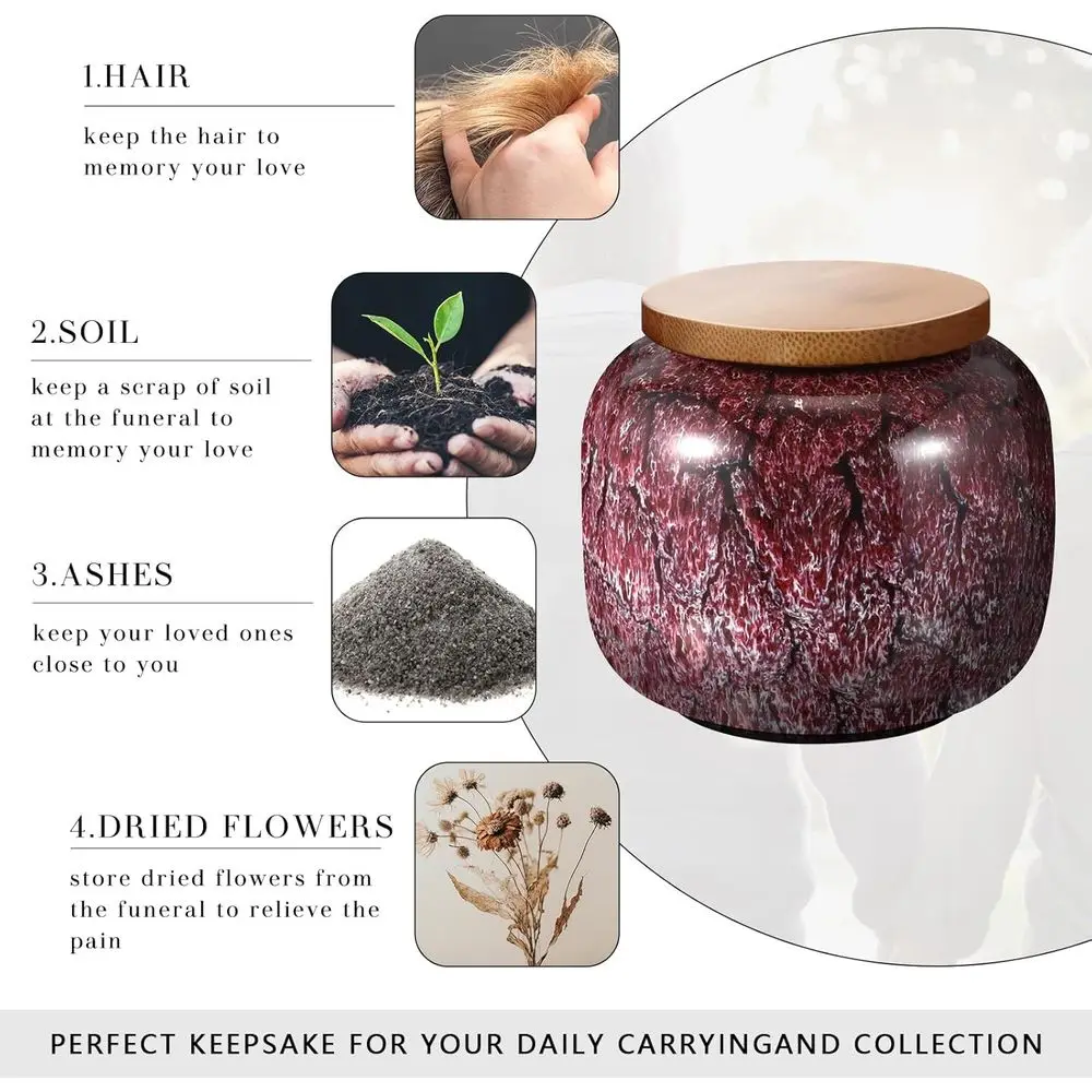 مجموعة من 6 جرار مصغرة مع أغطية للرماد، برطمانات تذكار من السيراميك على الطراز العتيق للتخزين التذكاري وشرف الأحب