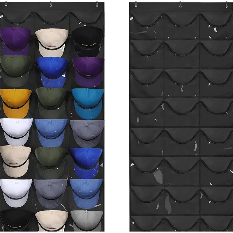Hat Storage Organizer 24/18 Clear Pockets Door Hanging Baseball Cap Holder Rack for Bedroom Closet Over Door Hat Display Rack
