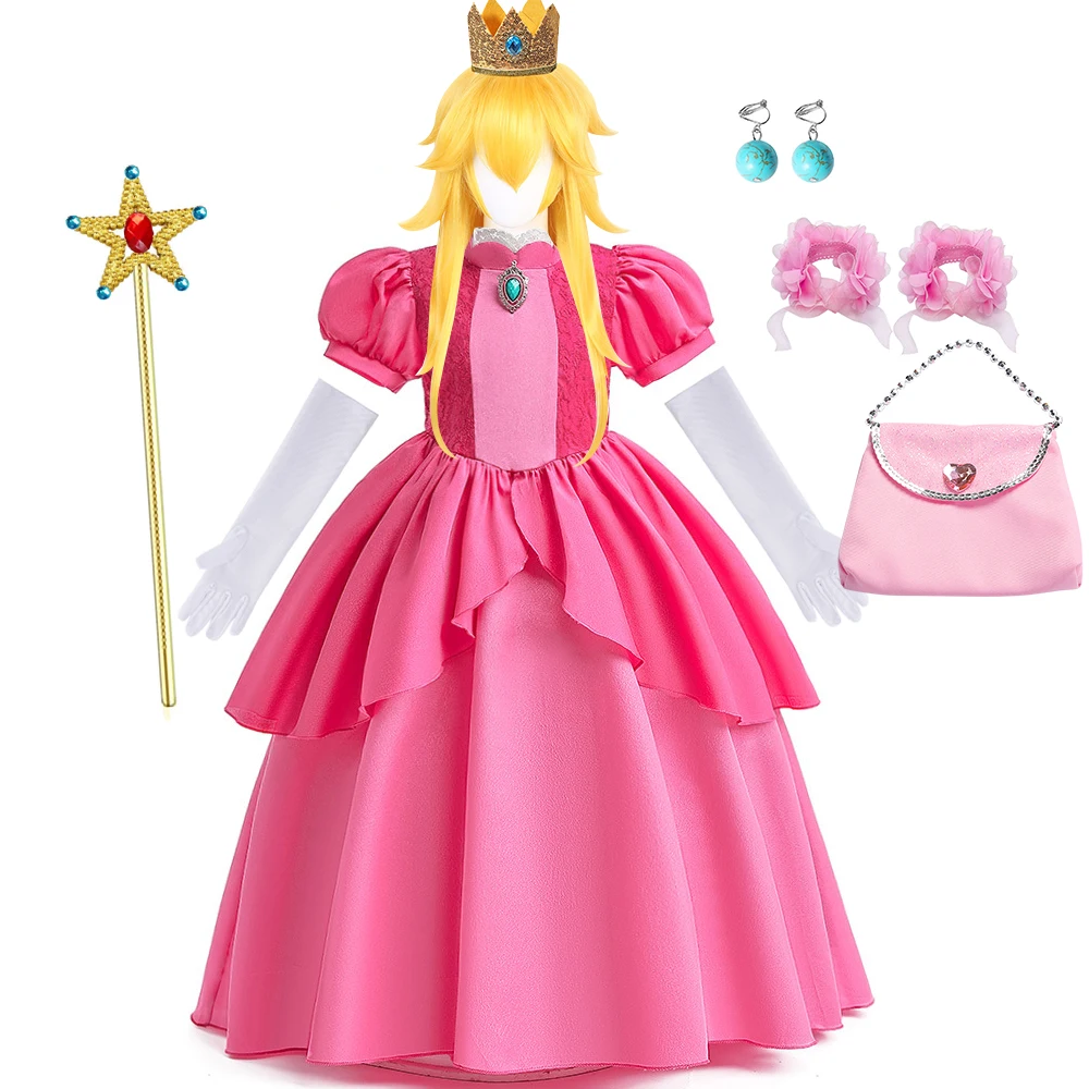 Rose Peach Costume Kids Girl Cosplay Fancy Carnival Birthday Party Role Play Princess Dress with Lace Children Halloween Outfit