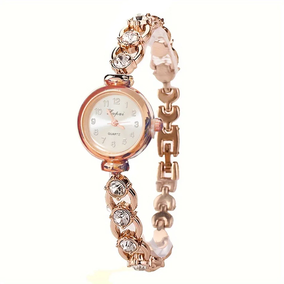 Conjunto de reloj de pulsera para mujer, cronógrafo de aleación de diamantes de imitación, de lujo, informal, 1/2/6 piezas