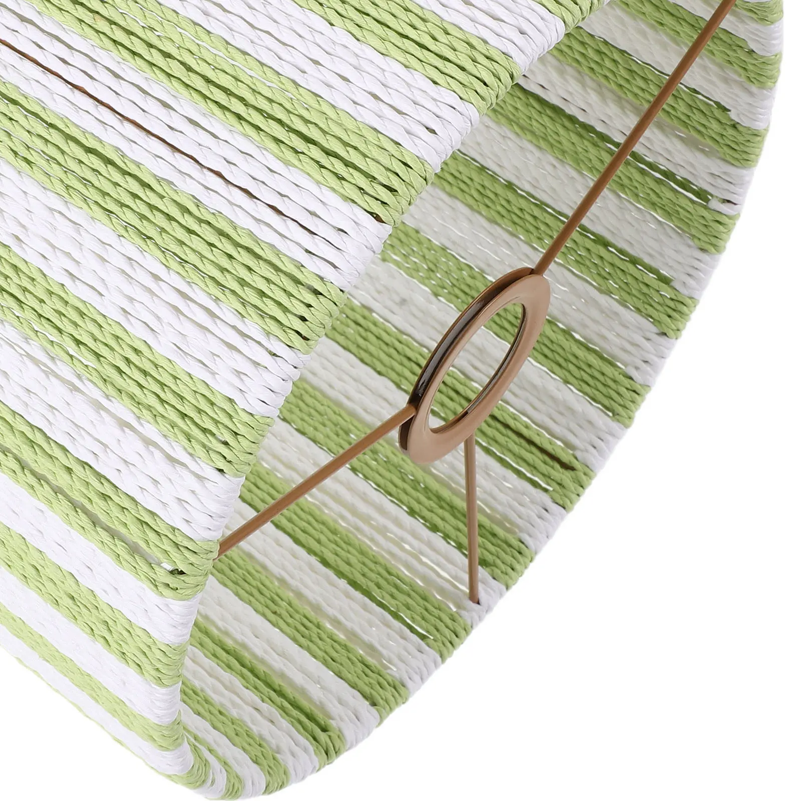 Drum Lamp Shade Macaron Green White Striped Paper Rope Cylinder Compact Lampshade Replacement for Bedside Table Boho