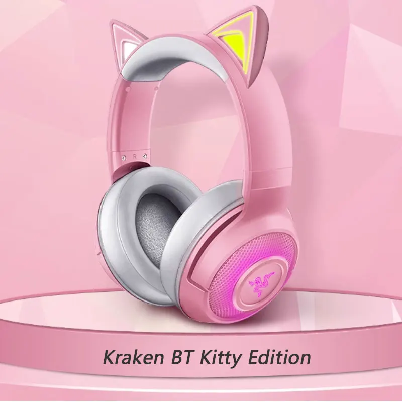 Razer  Kraken BT Kitty Edition  Wireless RGB Headset:Chroma RGB Kitty Ears&Earcups - Bluetooth 5.2-40 mm Drivers