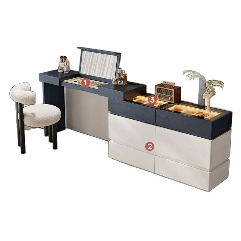 Italian Light Luxury Combinable Dressing Table and Chest Combo Flip Top Mirror Contrast Color Multi Storage Makeup Vanity