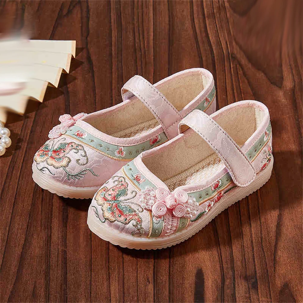Kinderen Meisjes Leuke Geborduurde Ademende Mesh Schoenen Chinese Vintage Cartoon Hanfu Doek Flats Fee Oude Kostuum Zomer Sandalen