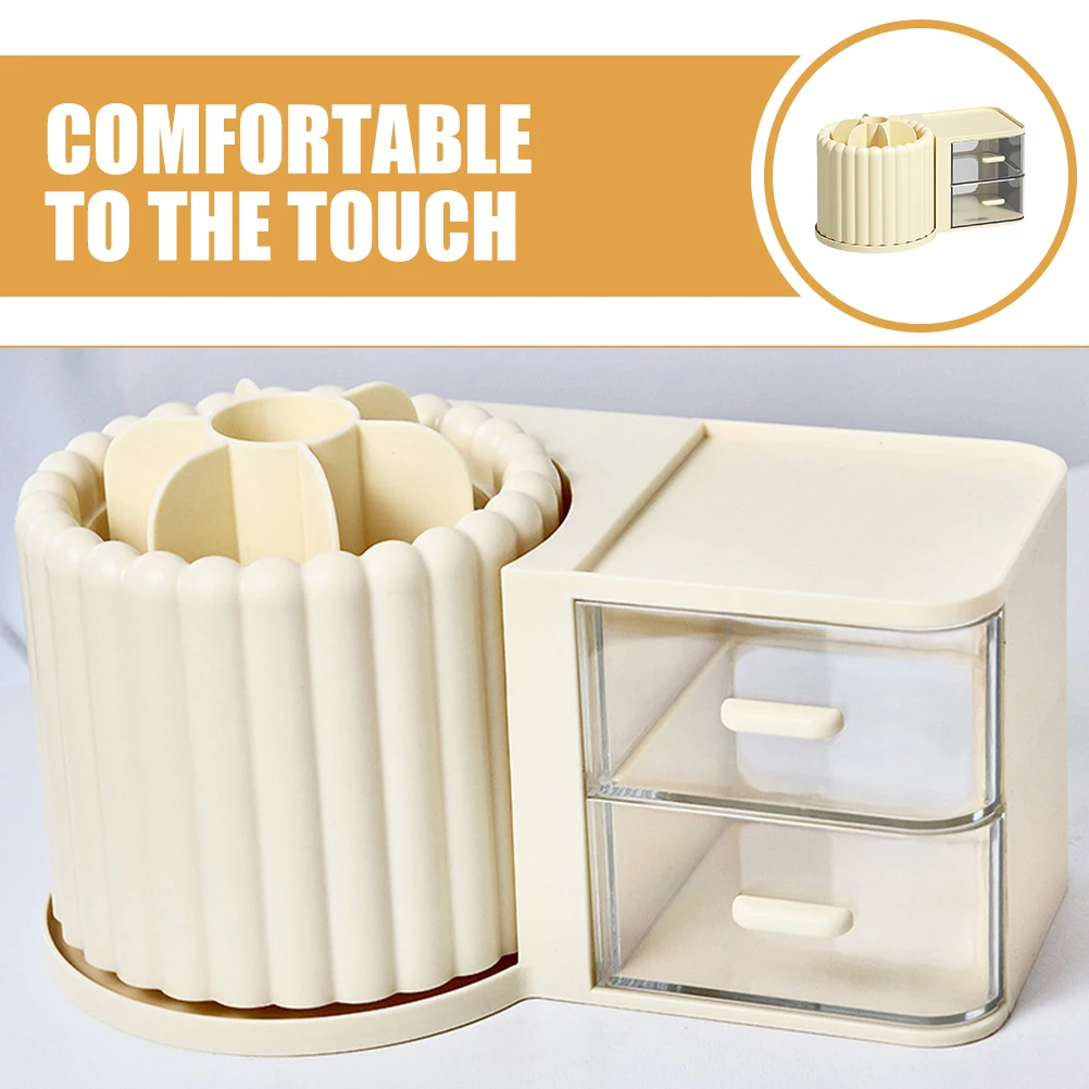 

Rotating Pen Holder Cream Yellow Storage Box Desk Organizer Student Dorm Supplies Wear Resistant Brush Holder Desktop Gadget