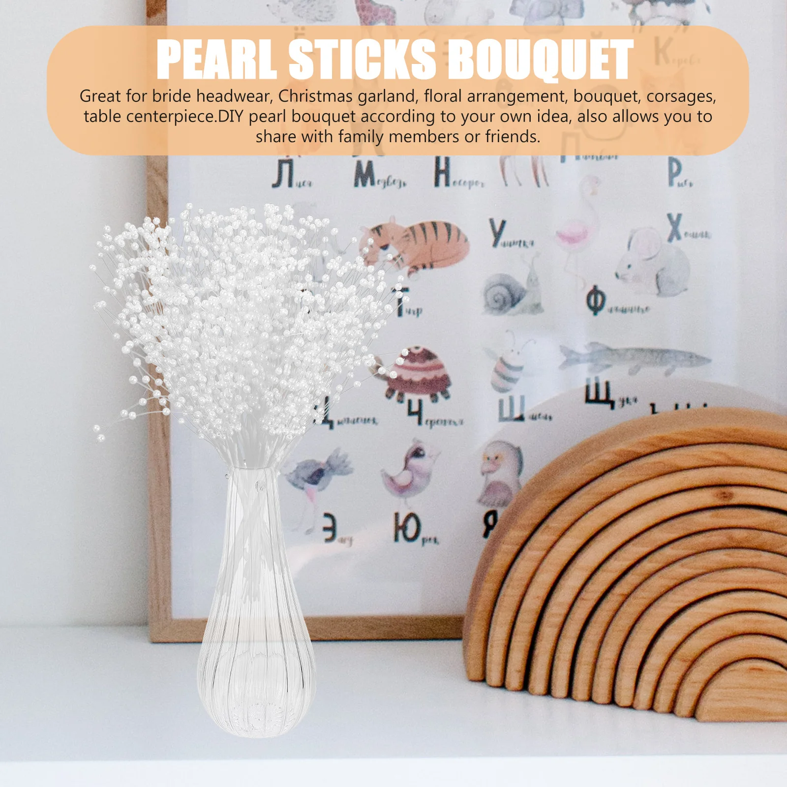 

100Pcs Pearl Beaded Sticks DIY Wedding Bouquet Floral Craft Artificial Pearl Spray Beads for Bridal Bouquet Vase Filling Table