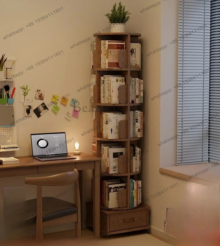rotating bookshelf integrated against the wall movable 360-degree bookcase corner floor shelf