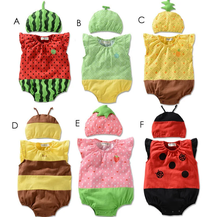 

Summer girl baby clothes cute cartoon pattern triangle climbing set onesie hat set baby clothing ropa bebes 0 a 12 meses