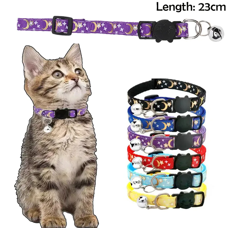 1 unidad de Collar de identificación de gato y gatito de liberación rápida de estrella y Luna, collares para cachorros y perros, conjunto de etiquetas grabadas con campana para perros pequeños y gatos 2026