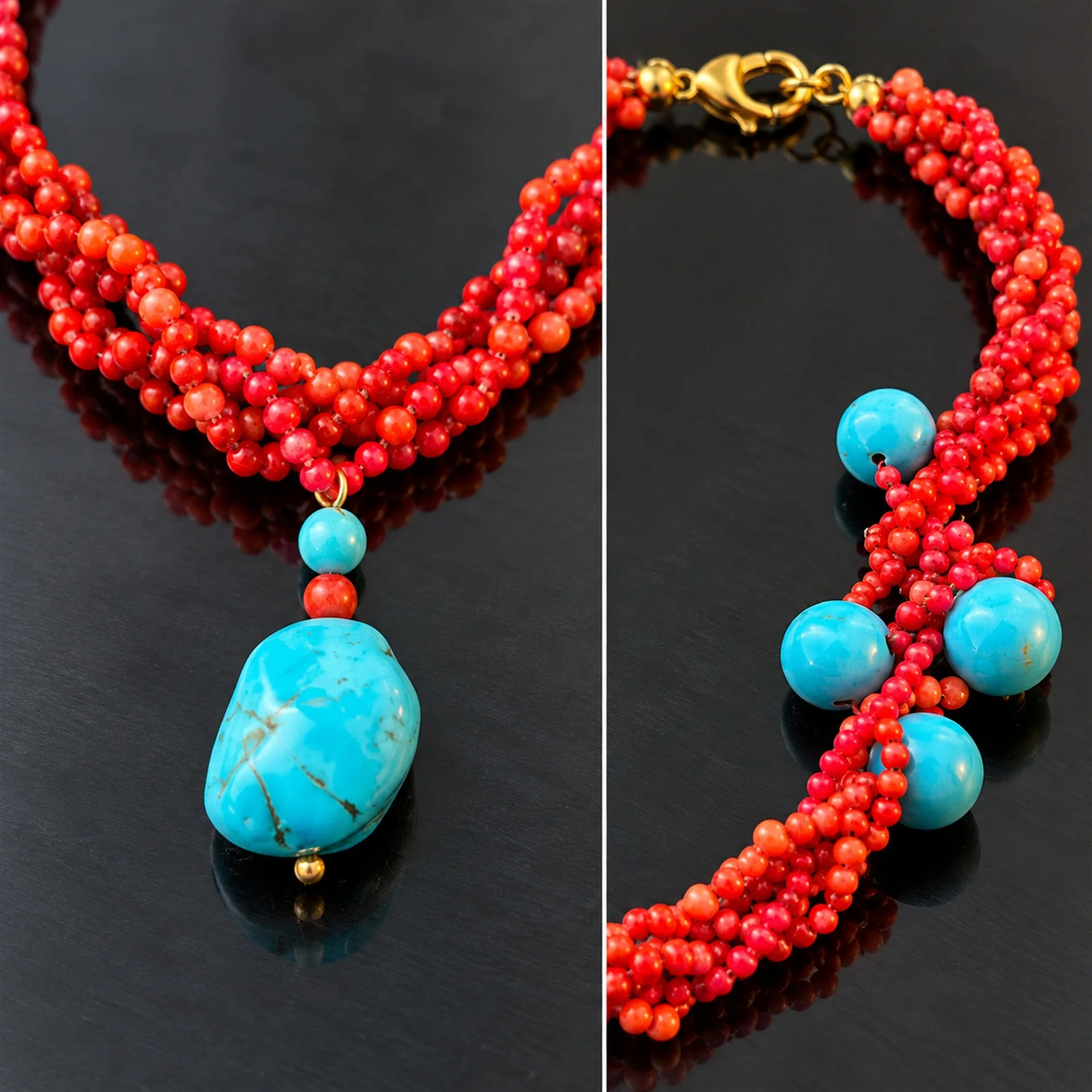 African Multi Layer Coral Turquoise Necklace for Women Bohemian Ethnic Choker Collar Statement Jewelry Fashion Christmas Gift