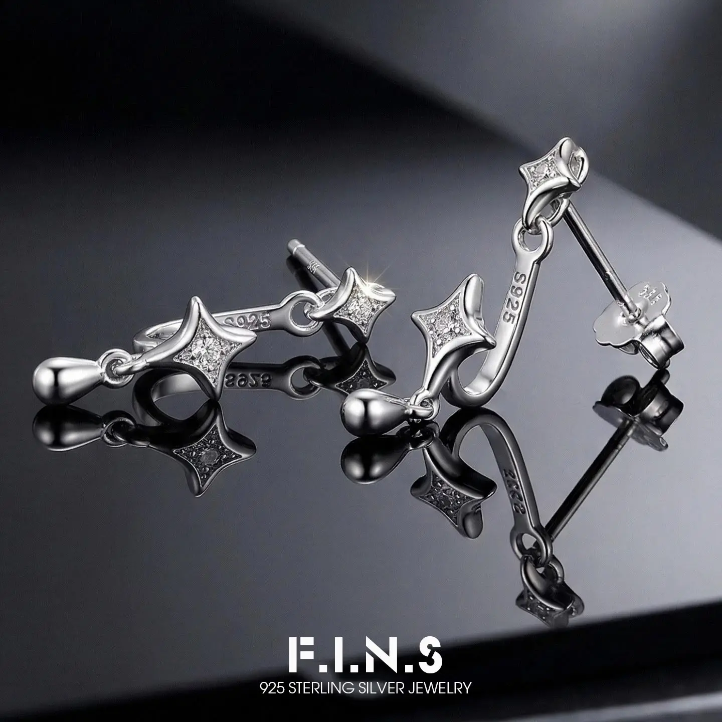 F.I.N.S Original Star S925 Sterling Silver Earrings Luxury Minimalist Front-Back Ear Piercing Ear Studs Hypoallergenic Jewelry