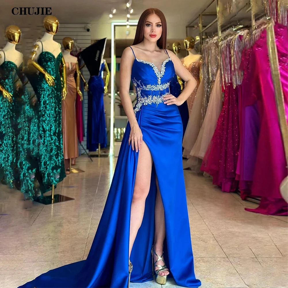 

Sequins Gorgeous Women's Evening Dresses Spaghetti Straps Sexy High Split Mermaid Princess Prom Gowns Formal Fashion Party Dress