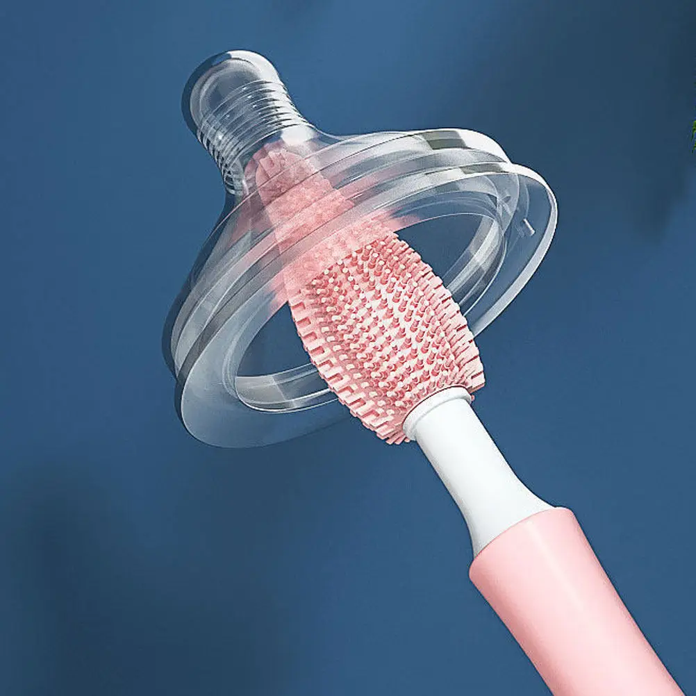 

Набор из 1 силиконовой щетки для мытья детских бутылочек, вращающаяся щетка для чистки сосок и трубочек, портативная, с гибкой щетиной