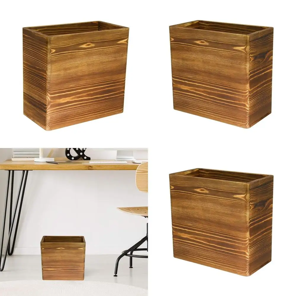 

Rectangular Wooden Rustic Wastebasket for Home, Office, and Dormitory Use