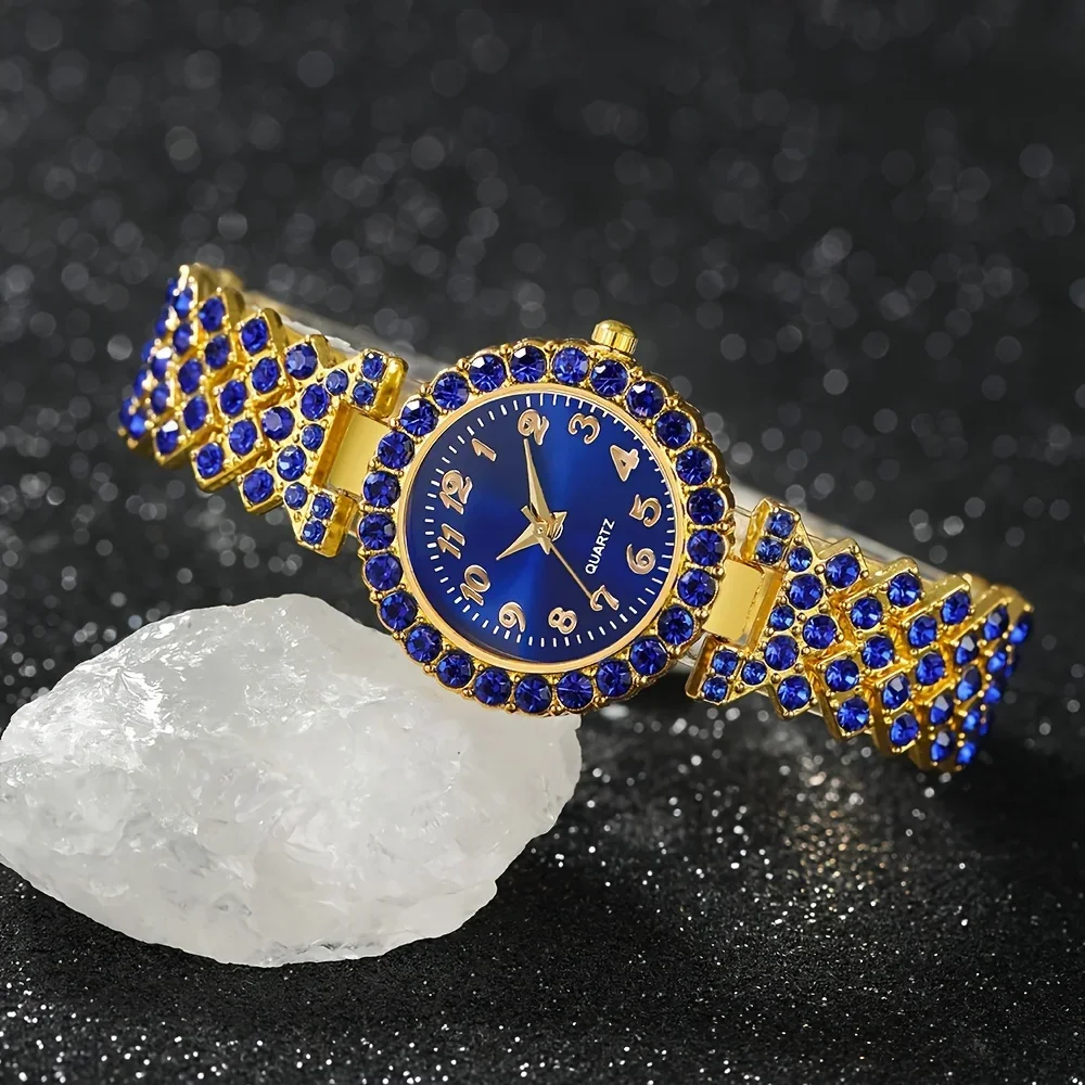 A fashionable women's quartz watch set, consisting of a 6pcs alloy round case timetable, earrings, necklace, and ring set,