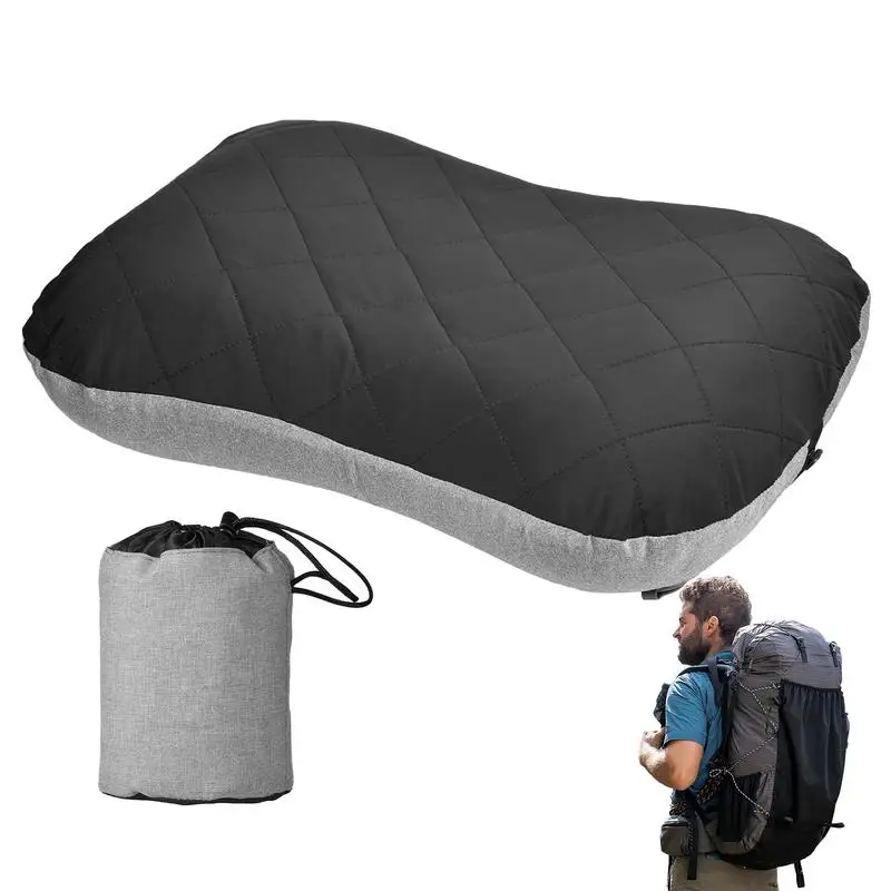 Black Gray Camping Pillow Inflatable Pillow Foldable Sleeping Portable Travel Pillow Cushion Beach Car Plane Break Rest Pillow