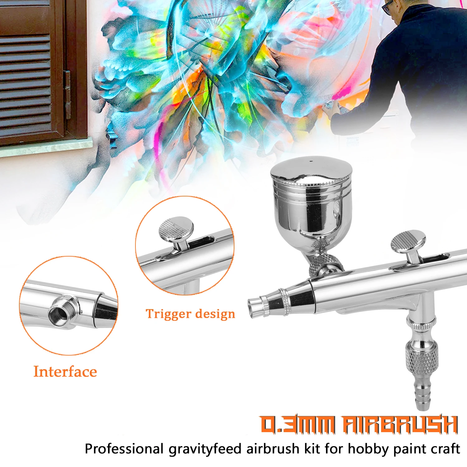 

Professional T134 Airbrush Set for Model Making Art Painting with G1/8 Adapter Wrench Dropper 2 Fluid Cups Craft Tools