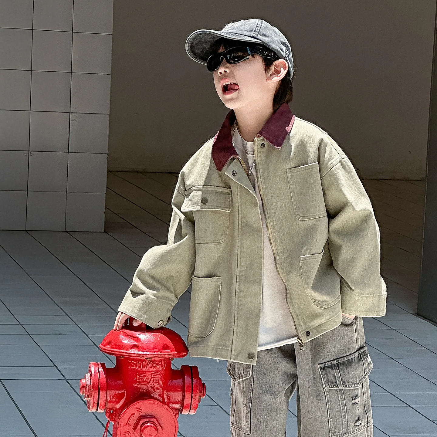 

2025 New Children's Clothing Jacket Children's Top Trendy And Contrasting Color Baby Workwear Jacket