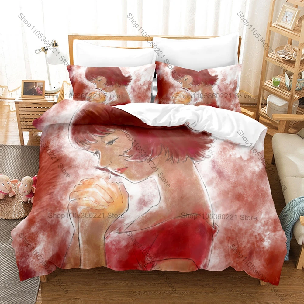 Cool Paprika Red Hair Dream Circus Trippy Horror Anime Print Duvet Cover + 2 Pillowcases Neon Dark Microfiber Bedroom Decor