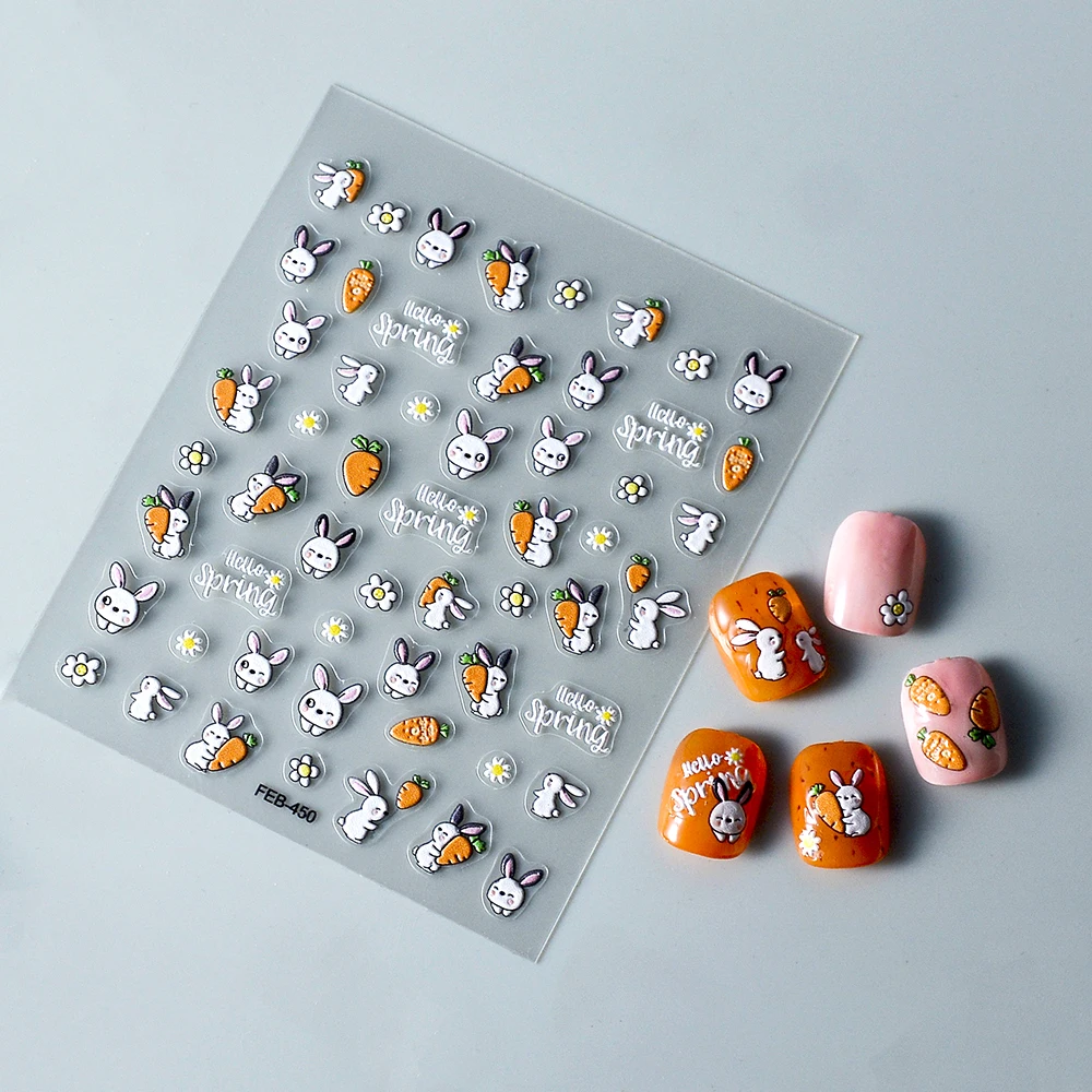Coelho e suas cenouras 5D Nail Sticker Nail Gel Polish Slider Pegatinas