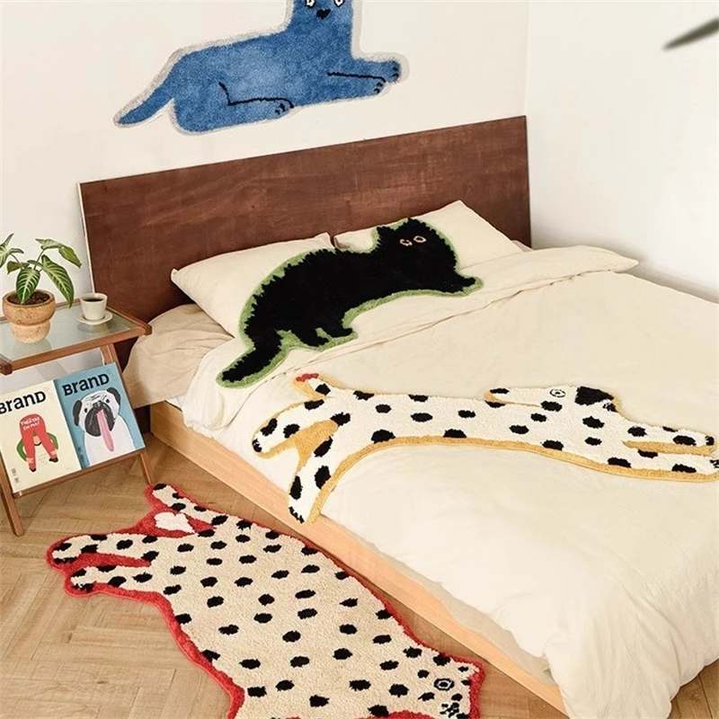 

Cute Abstract Animal Rug Living Room Bedside Carpet Fun Shaped Blue Dog Mat Soft Imitation Cashmere Decorative Rug