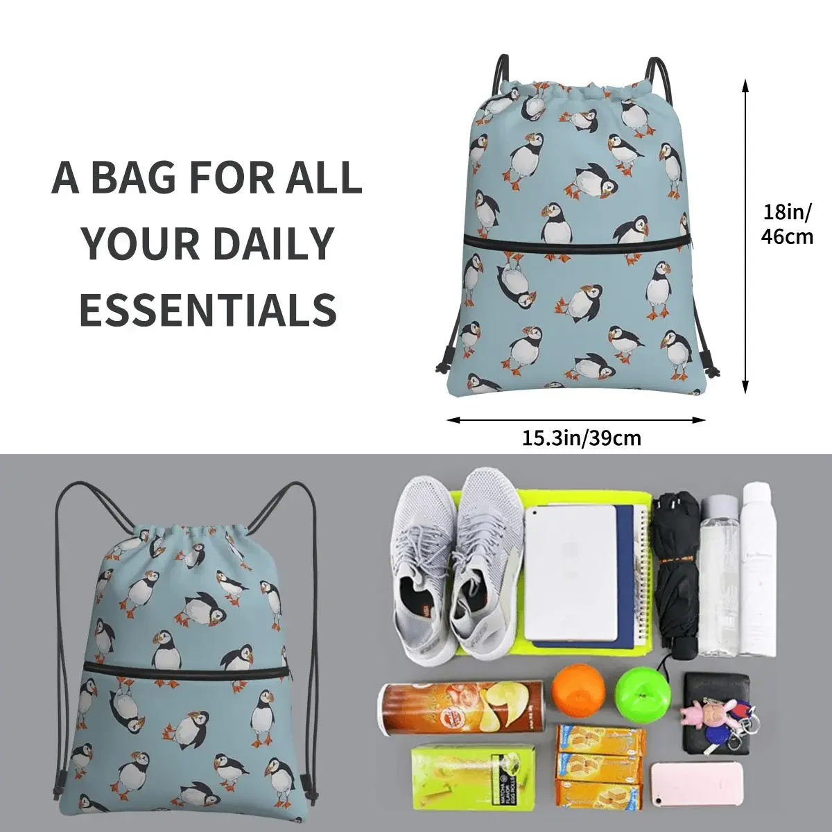 Perfectly Perfect Puffins Backpacks Drawstring Bag Multi-function Drawstring Bundle Pocket Shoes Bags For School Students