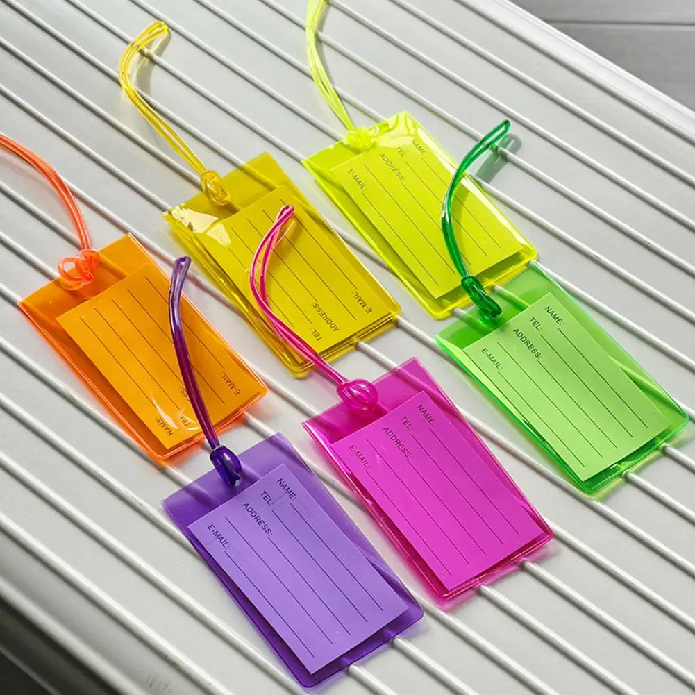 1/6Pcs Luggage Tag Rainbow Colorful Flexible Suitcases Tag Waterproof Name ID Labels Luggage Identifier Transparent For Travel