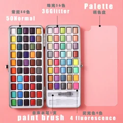 50/90 Set di colori ad acquerello solido Glitter scatola di metallo portatile acquerello pigmento scoiattolo spazzola per capelli nail art