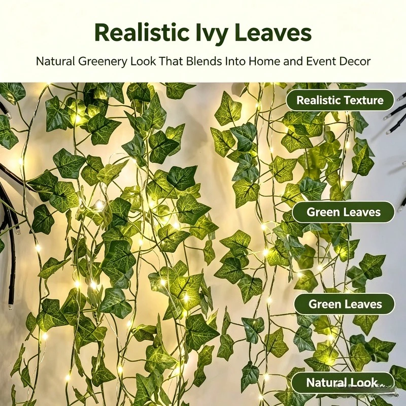 2M-10M Flower Green Leaf String Lights Artificial Ivy Vine Fairy Light Wedding Party Decoration Christmas Home Room Wall Plant gallery 1