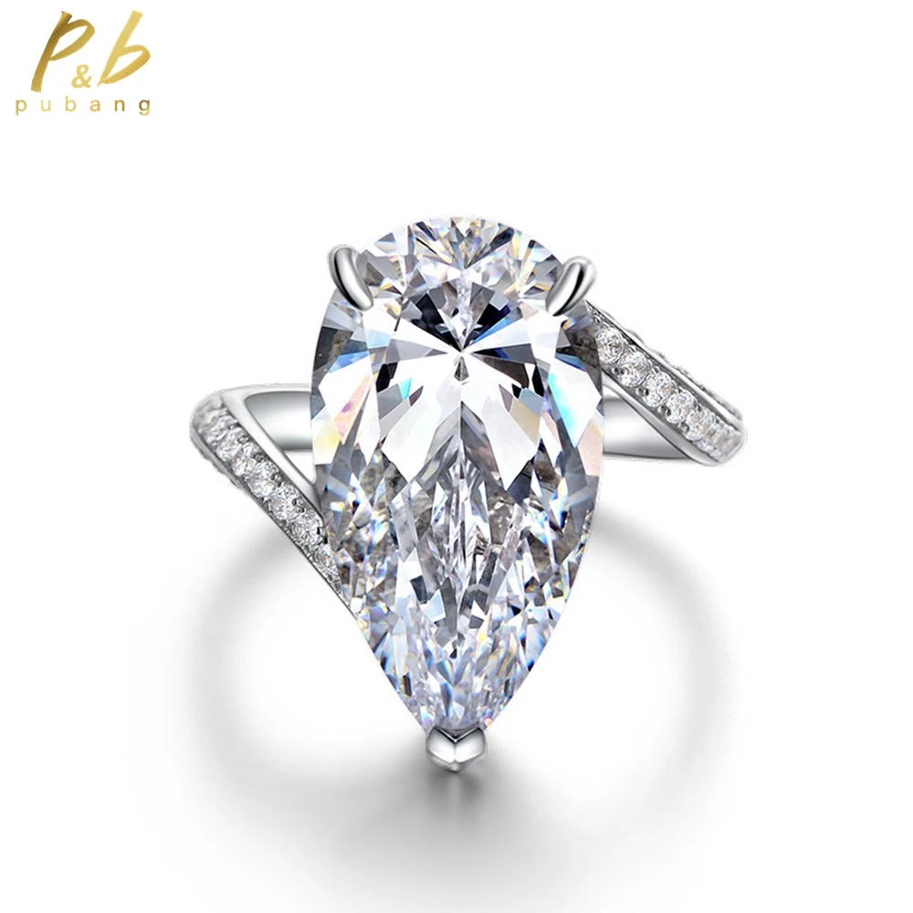 

PuBang Fine Jewelry 925 Sterling Silver Luxury Wedding Diamond Ring Pear VVS Gem Created Moissanite for Women Gift Drop Shipping