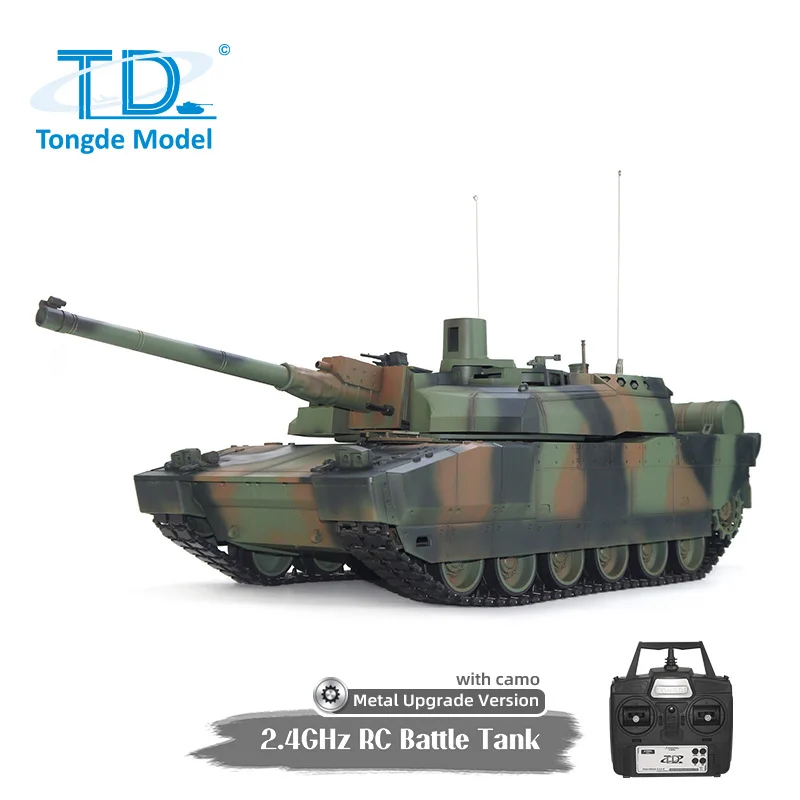 Tanque rc td h2408 1/16, tanque de batalha militar leclerc, roda de metal, caixa de velocidades, infravermelho, barril bb, unidade de fumaça de recuo