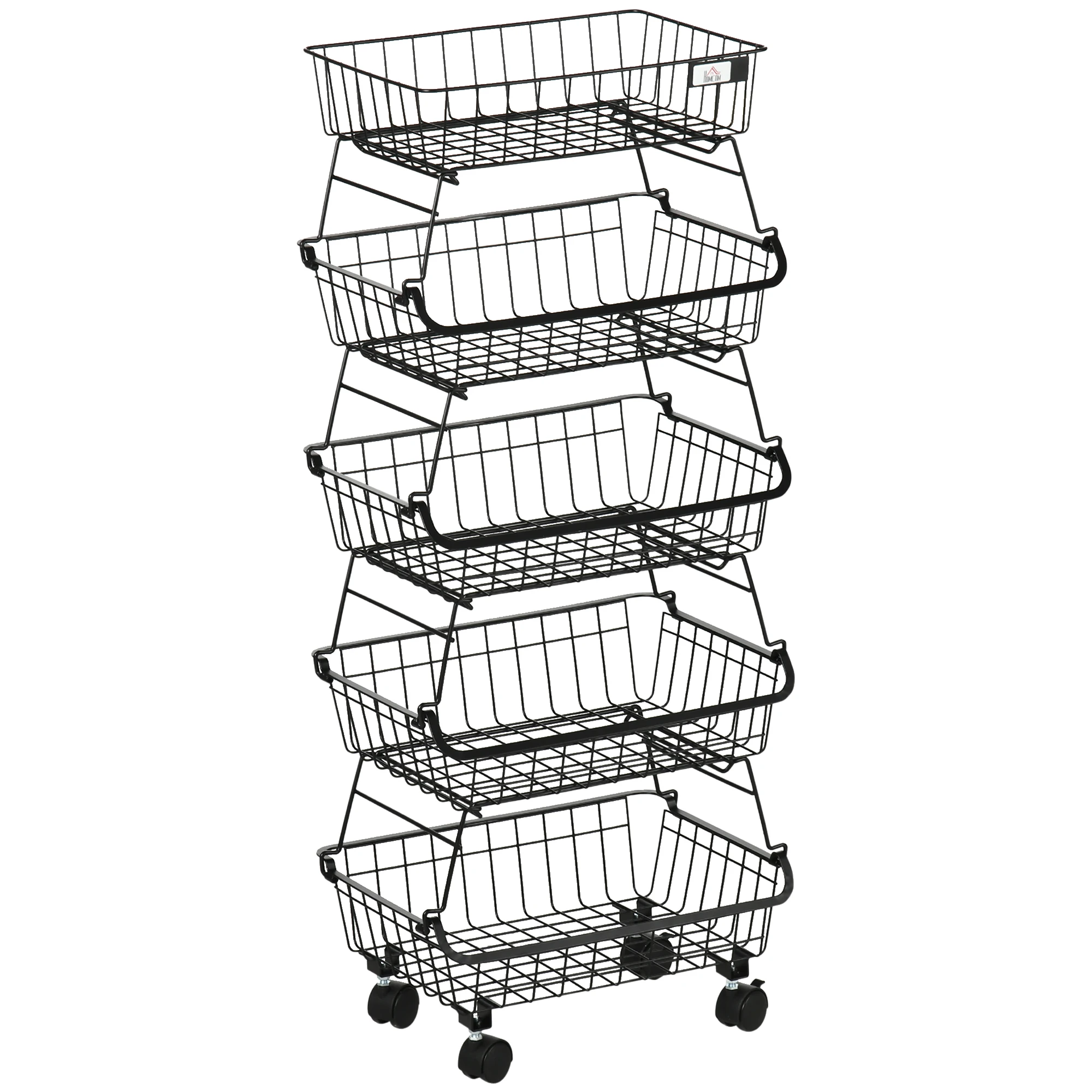 Homcom 4-Tier Fruitmand Met Wielen Voor Keuken Woonkamer 40X28X97 Cm