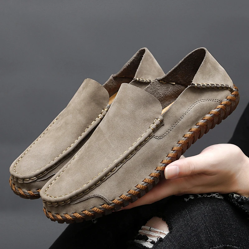 Genuine Leather Men Loafers Cow Leather Casual Shoes For Man Soft Spring Moccasins Plus Size 38-47 Tenis Masculinos