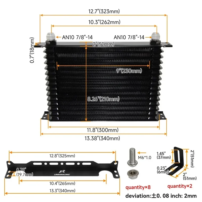AN10 15 Row Oil cooler Trust w/Bracket+Filter Relocation Adapter Hose Kit 3/4