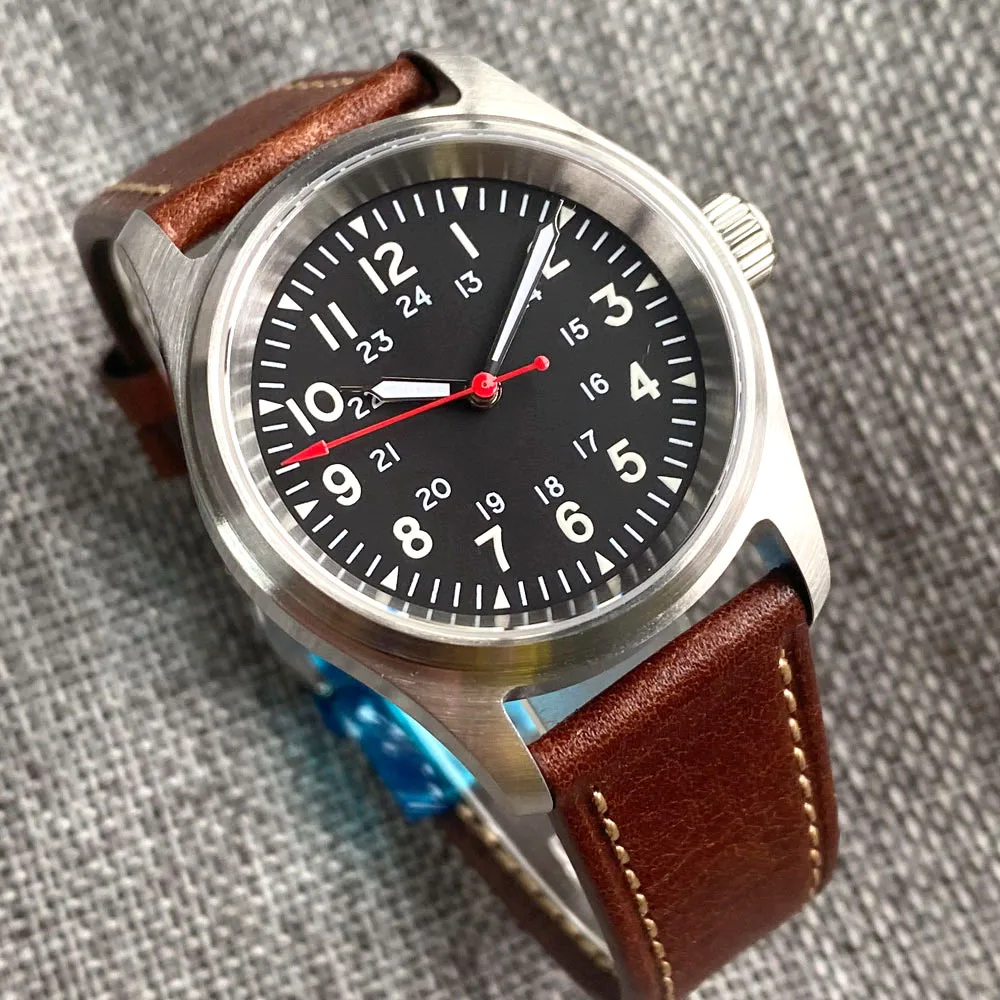 36mm Pilot mechanical Watch Miyota 8215 200m Waterproof Steel Automatic Wristwatch Red Arrow Hand Clock Sapphire Luminous marks