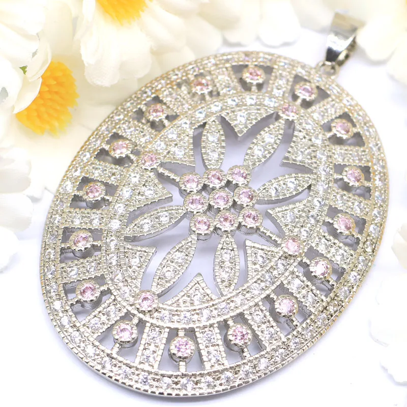 Buy 4 Get 1 Free SheCrown 61x39mm Highly Recommend Pink Kunzite Tanzanite White Sapphire Silver Plated Pendant