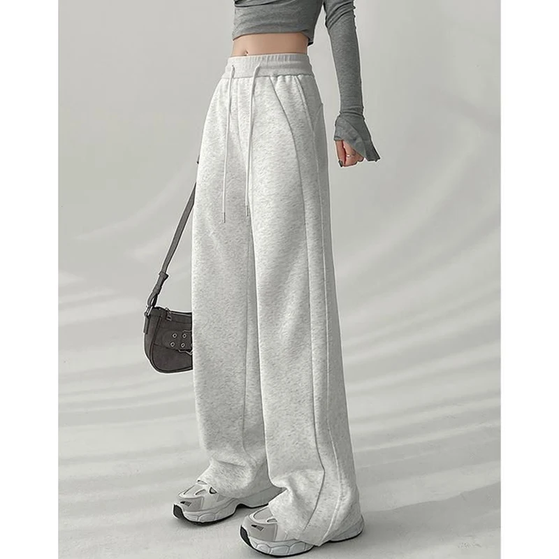 أزياء المرأة عارضة عالية الخصر Sweatpants الفتيات مريحة فضفاضة تناسب السراويل سيدة الكلاسيكية الكورية واسعة الساق السراويل