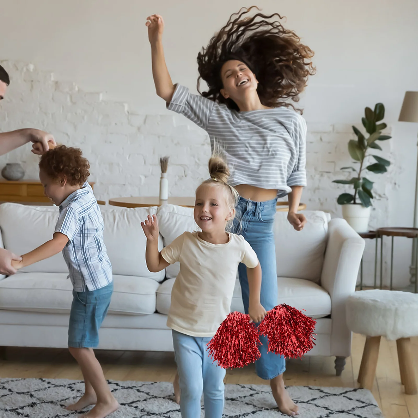 

2pcs Cheerleading Pom Poms Dual Head Design Vibrant Metallic Ribbons For Dance Party Sports Performance Reusable