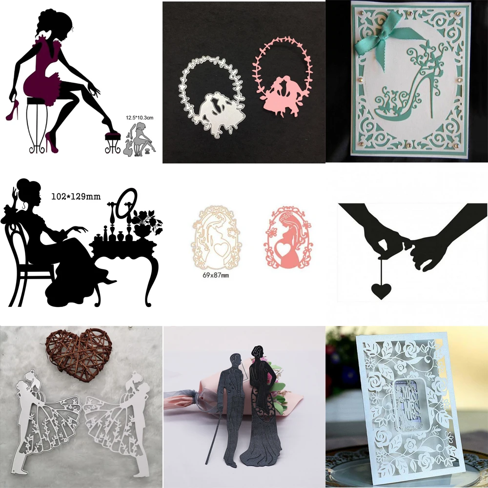Mädchen Hochzeit Paar High Heels Metall schneiden stirbt Scrap booking Papier Handwerk Messer Form Klinge Stanzen Prägen Schablonen Vorlage