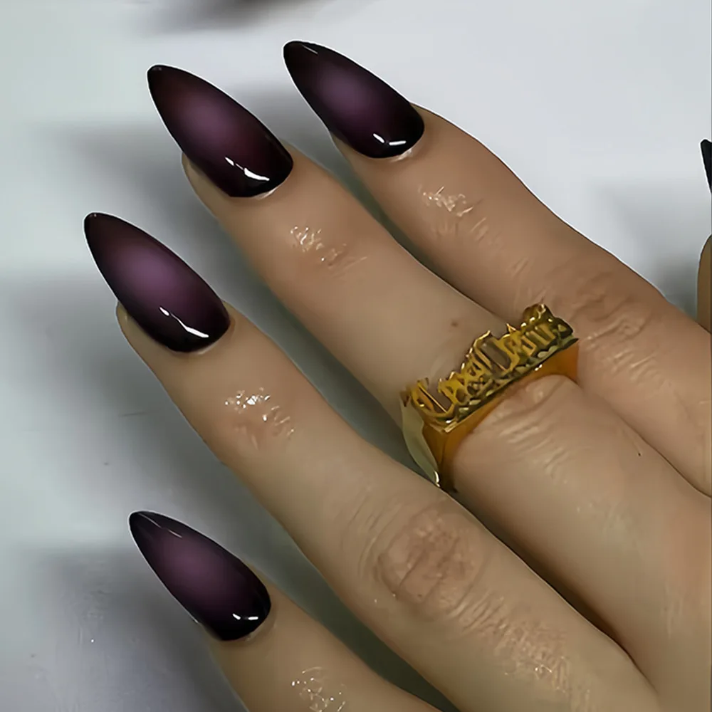 

24PCS Purple Smudging Gradient French False Nails Simple Pure Color Almond Press on Nails Wearable Sweet Cool Ins Fake Nails Art