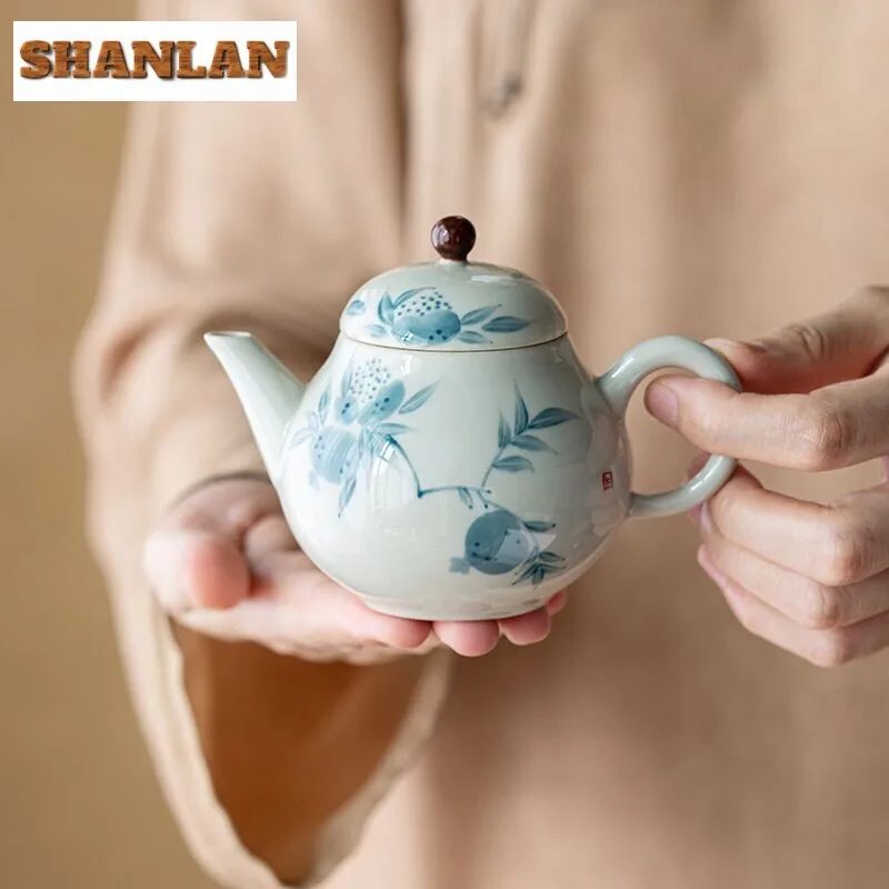 150ml Hand-painted Pomegranate Tea Pot  Handmade Blue and White Filter Teapot Pot Tea Maker Kettle Chinese Tea Set Collection