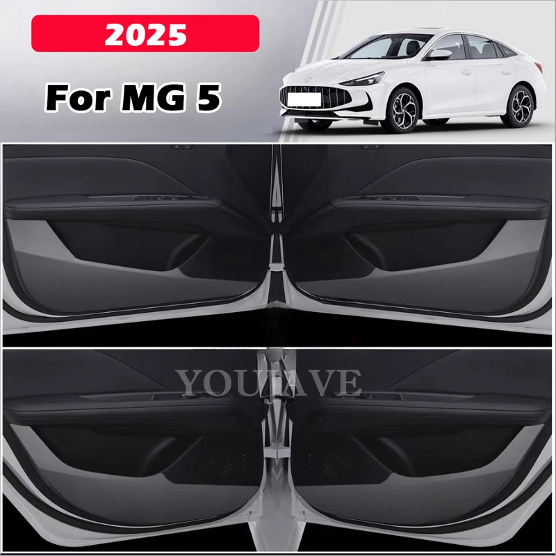For MG 5 MG5 2021-2024 2025 Lychee Grains Leather Car Door Anti-kick Mat Sill Protective Cover Trim Sticker Decor Accessories