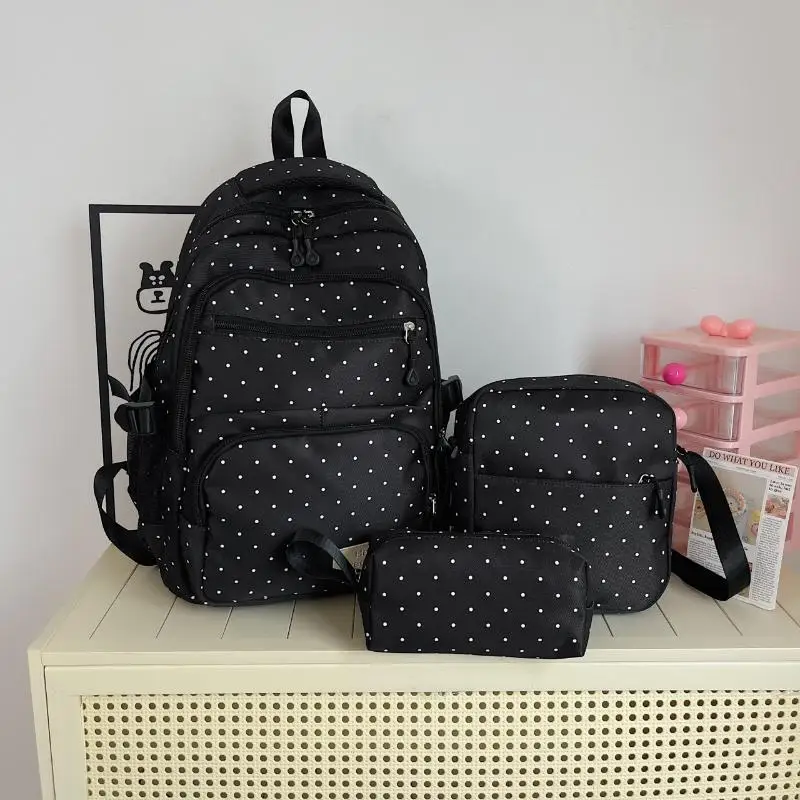 Nylon-Rucksack-Set mit Polka Dots, mehrere Fächer, Reißverschluss, Mädchen-Rucksack-Set, Aufbewahrung von Schreibwaren, Studentenrucksack, Mädchen-Geschenke – Detail 5