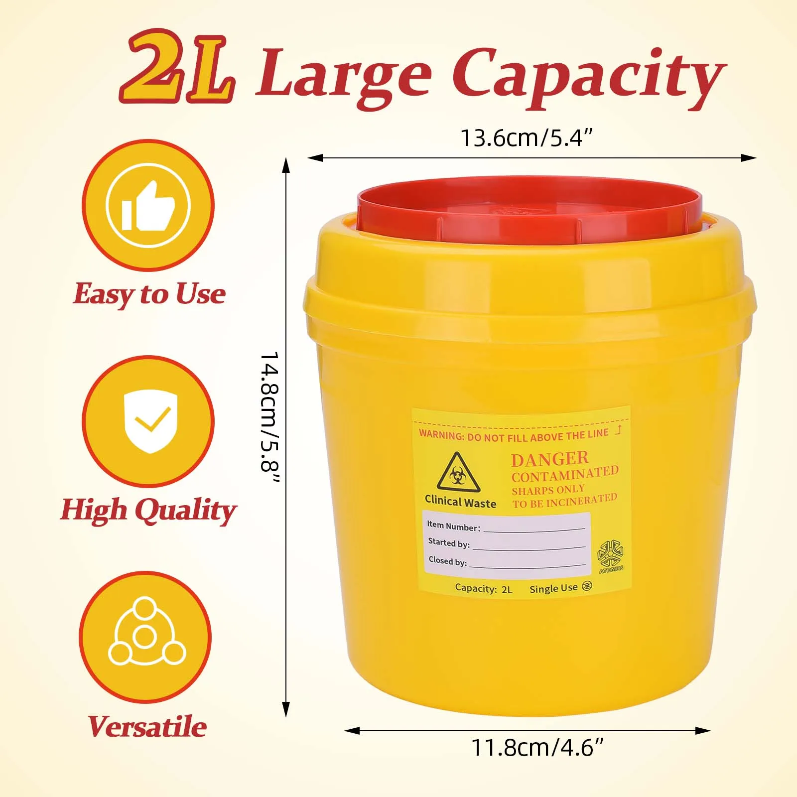 2pcs 2L Sharps Containers Needle Destruction Plastic Sharp Container Box Waste Bin Needle Disposal Bin with Lid for Tattoo Blade