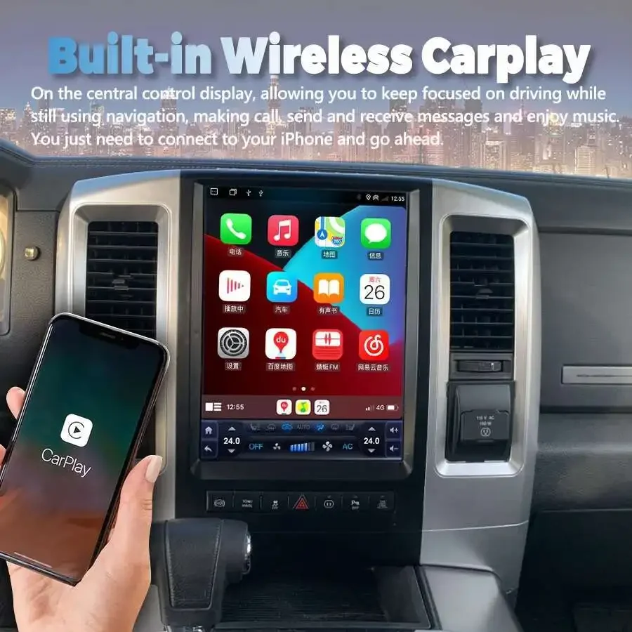 CarPlay Auto Android 14 GPS For Dodge RAM 1500 2500 2008-2012 Screen 12.1