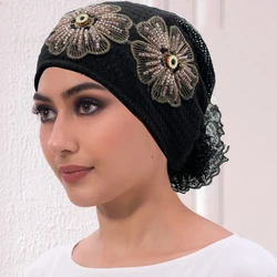 Summer Breathable Head Wraps Bonnet Muslim Under Scarf Hat Cancer Chemo Hats Turbante mujer Embroidery Turban Cap for Women