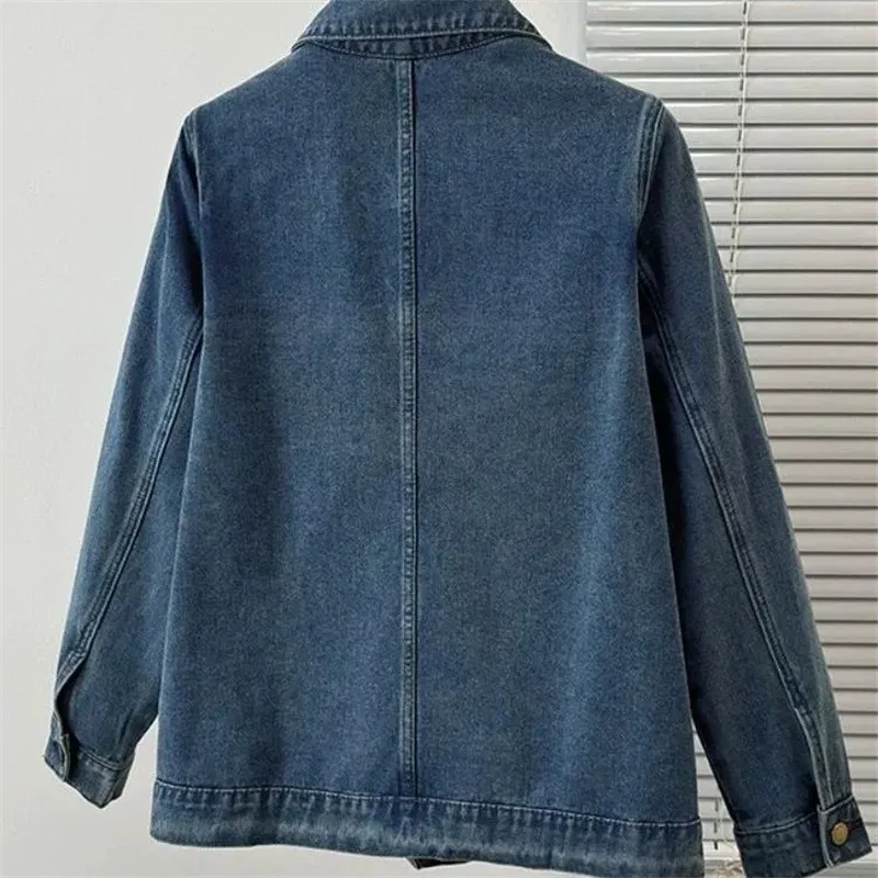 

Vintage Denim Coat Women New Spring Autumn Korean Long sleeve Lapel Temperament Jean Jacket Fashion Loose Cowboy Outerwear T204